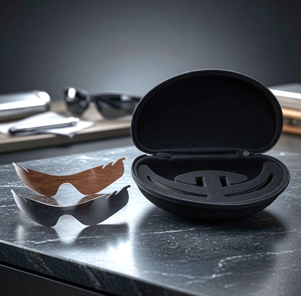 Oakley Replacement Lens Shields Brown Charcoal 2-Pair Set Hard Case Excellent